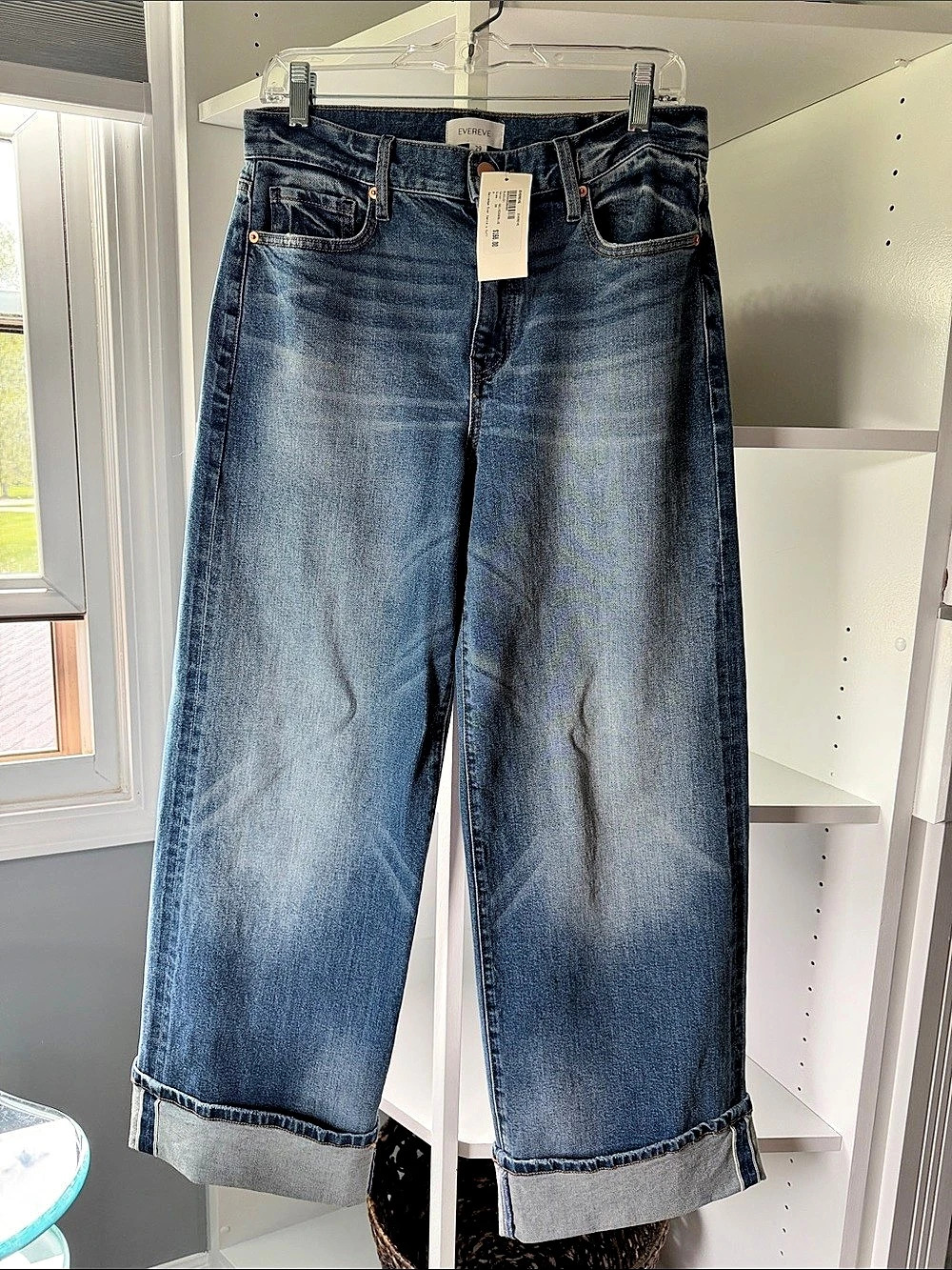 Evereve Selvedge Ever Denim w Cuff Wide Leg Jeans Blue Waist 29